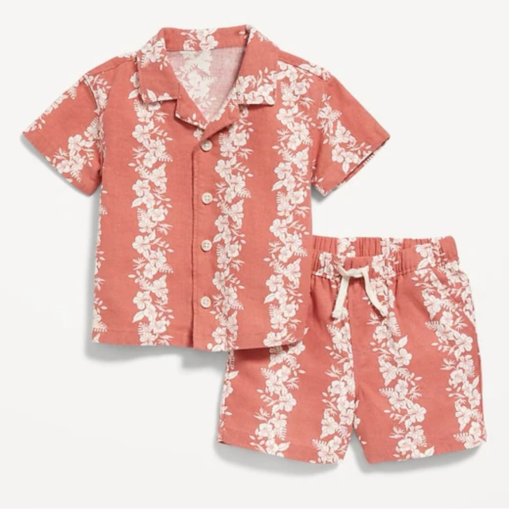 Old Navy Short-Sleeve Printed Linen-Blend
Shirt & Shorts Set for Baby